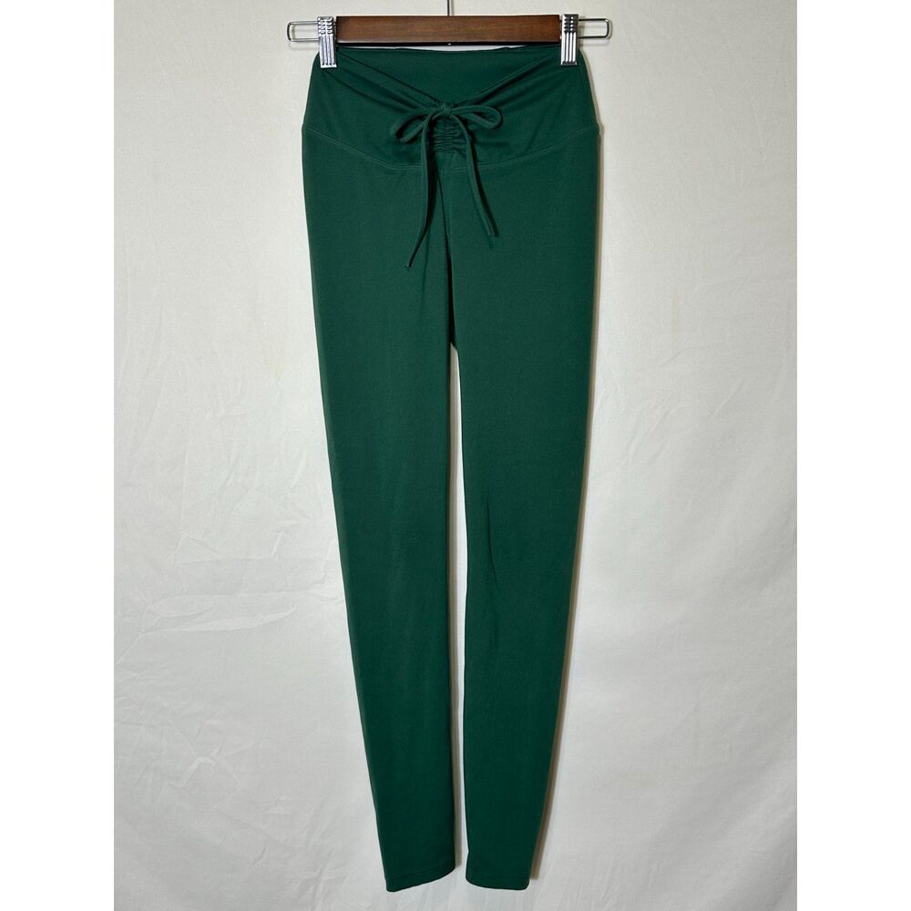 Victoria's Secret Pink Leggings Women's Size XS Green Waist Ruched Active Gym